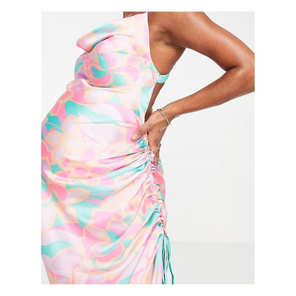 ASOS DESIGN Maternity ruched slip midi beach dress in kaleidoscope print - Picture 3 of 6